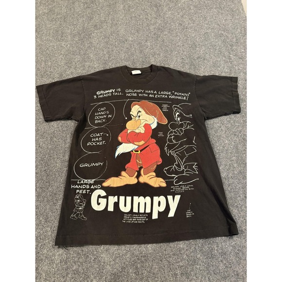 Disney Other - Vintage Disney Grumpy Shirt Mens XL Black Snow White Dwarf Cartoon Movie 90s